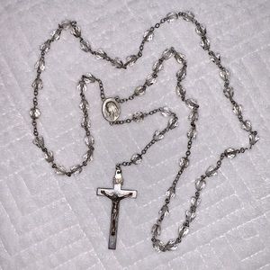 Vintage AFCO Sterling 925 Silver & Crystal Bead Rosary Necklace